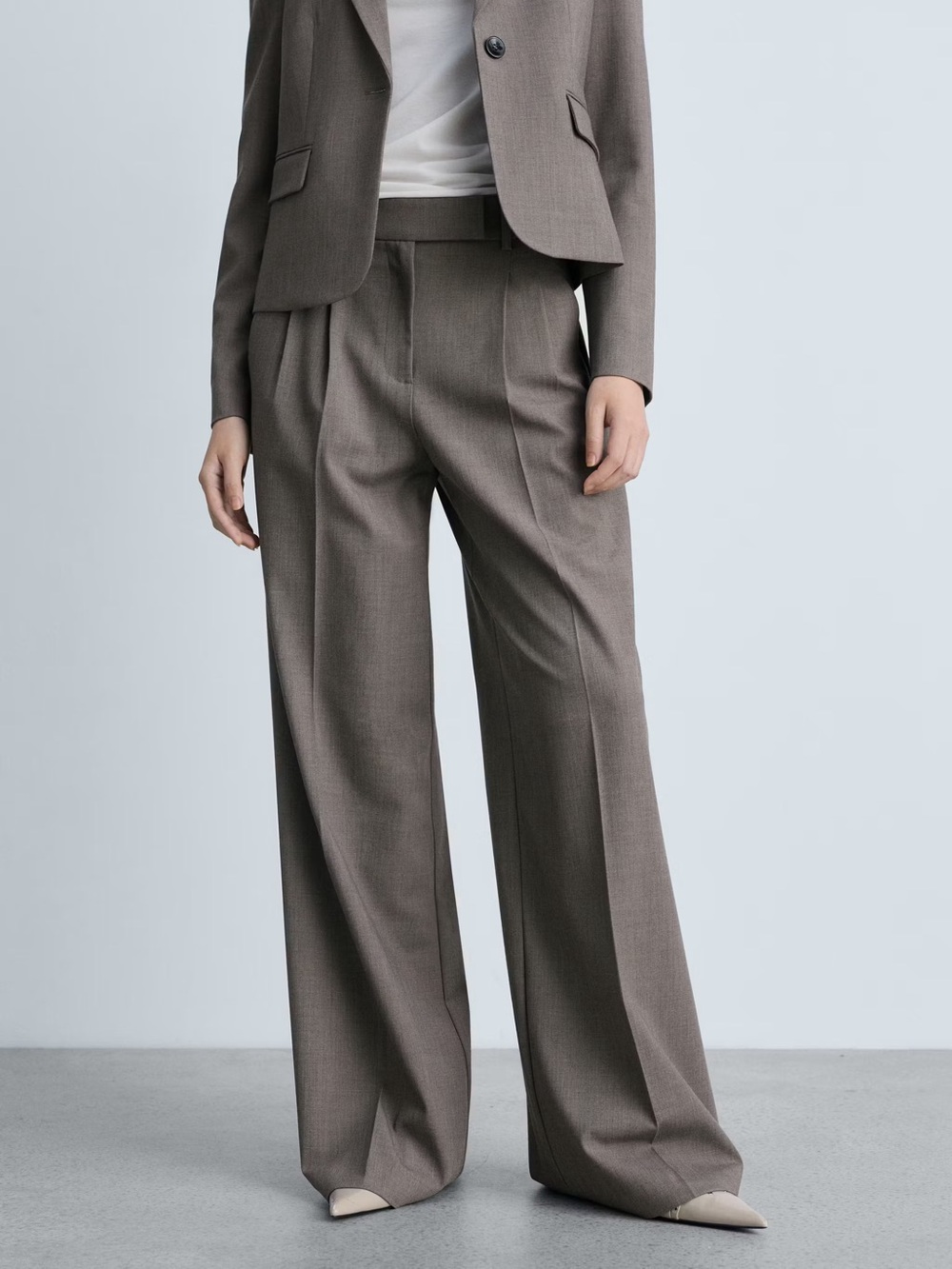 Wide-Leg Tailored Pants in Taupe